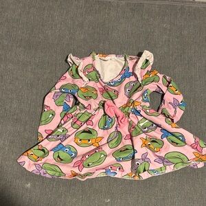 Pink Dress with Cartoon Turtle Print